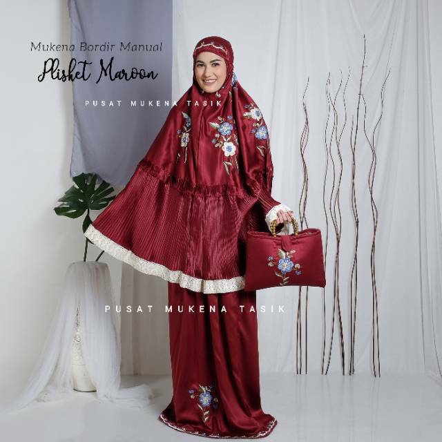 MUKENA VELVET DEWASA BORDIR MANUAL PLISKET | GROSIR BELI MUKENA PRISKET MURAH AMORA