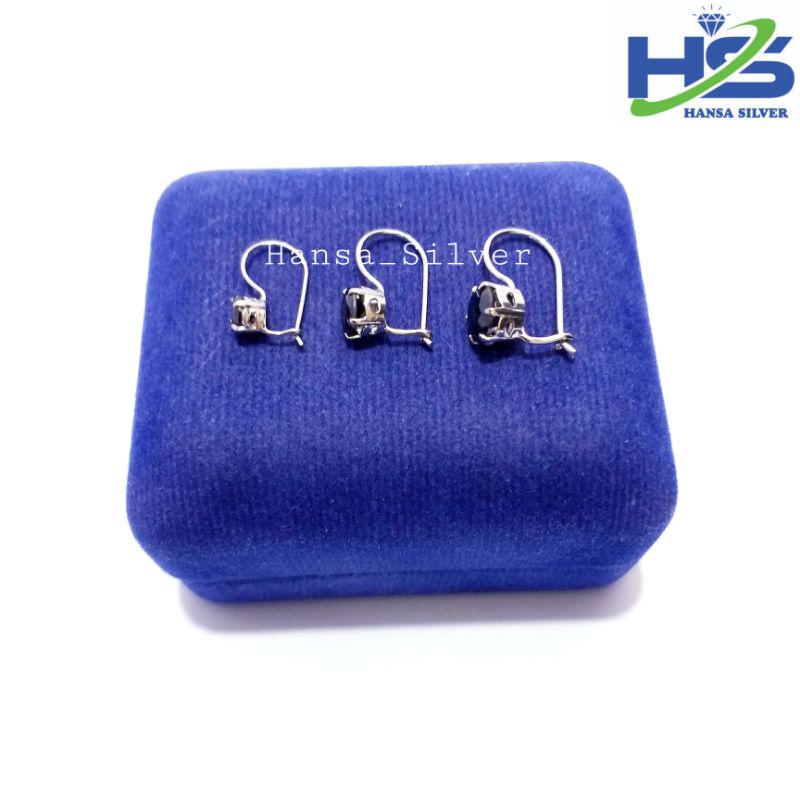 Anting Perak Asli Silver 925 Lapis Emas Putih Model Desi Permata Hitam - Anting Wanita Anti Karat