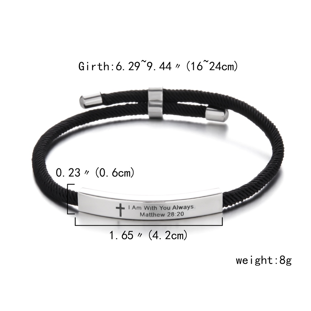 Gelang Tali Hitam Adjustable Bahan Stainless Steel Gaya Korea Untuk Pria Dan Wanita