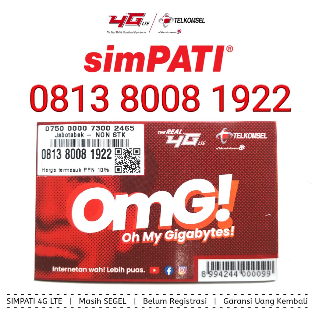 Nomor Cantik Telkomsel Simpati 4G LTE 0813 8008 1922