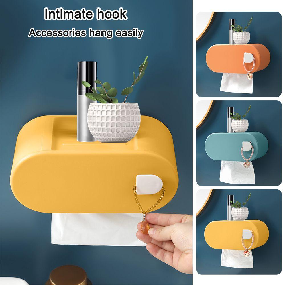 Populer Toilet Paper Holder New No Punching Wall Mounted Kitchen Penyimpanan Kertas Roll/ Dispenser Kertas Serut