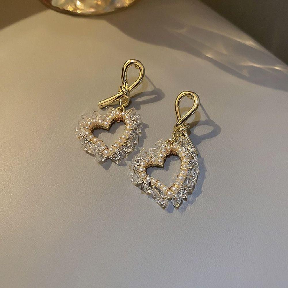 Mxbeauty Wanita Anting Berlebihan Atmospheric Berlian Imitasi Perhiasan Pernikahan Aksesoris Telinga Cahaya Mewah Bentuk Hati Stud Earrings