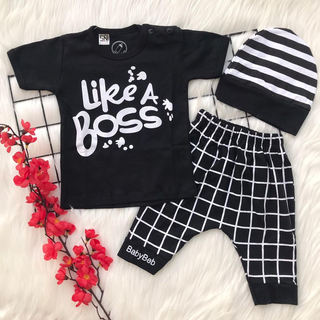 Baju setelan kaos celana topi pergi jalan kekinian fashion anak bayi cowok laki baby boy murah -lik
