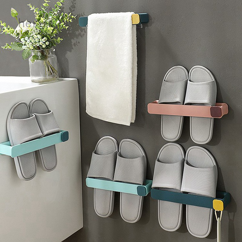 Herui Bathroom Slippers Rack Simple Toilet Rack Wall Mounted Wall Mounted Perforated Hook Shoe Rack Shopee Indonesia