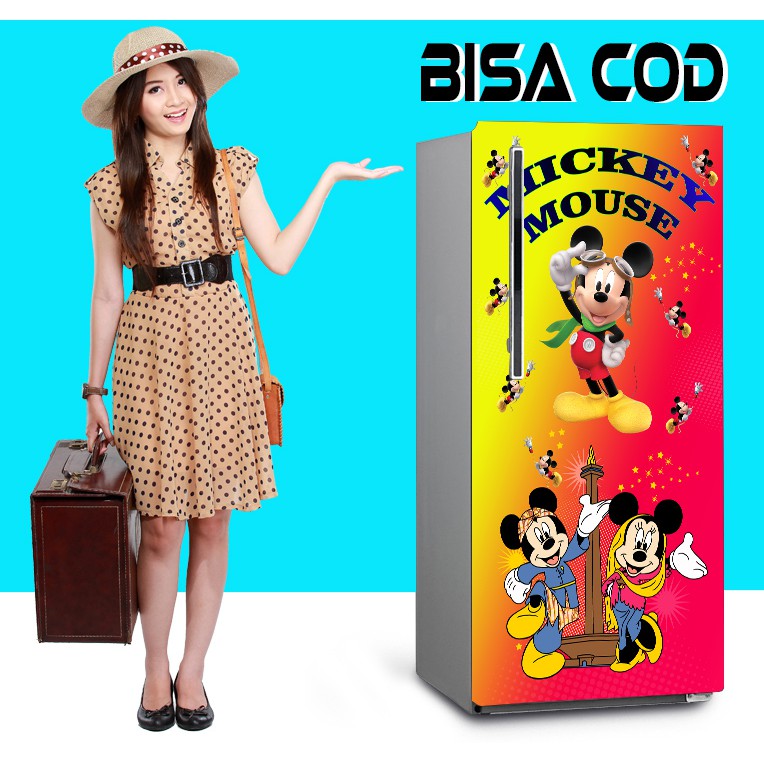 Stiker kulkas 1 pintu dekorasi peralatan dan perlengkapan rumah wallpaper dinding mickey mouse wallp
