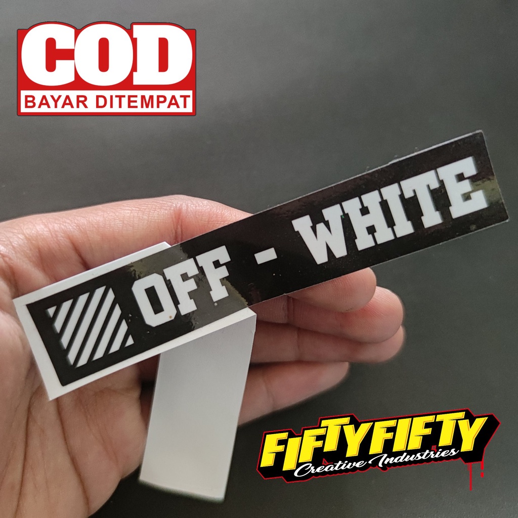 Stiker Print Cut OFF WHITE Stiker Printing Laminasi Glossy Tahan Air Stiker Motor Mobil Helm Sudah Membentuk Pola Desain