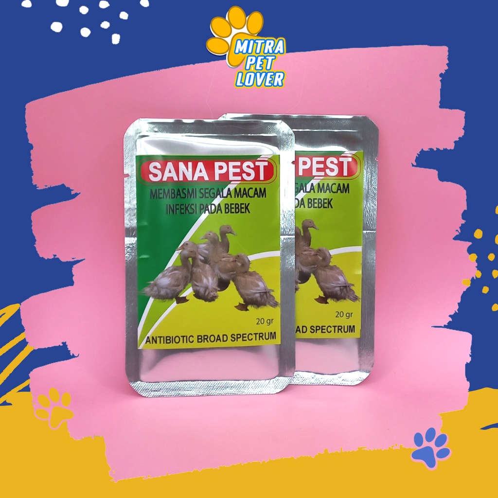 ANTI INFEKSI BEBEK - SANA PEST 20 GRAM - ANTIBIOTIK MEMBASMI SEMUA INFEKSI VIRUS BAKTERI JAMUR PADA DUCK UNGGAS ITIK - SANAPEST  - MURAH GARANSI KUALITAS ASLI ORIGINAL - PET ANIMAL VETERINARY TAMASINDO OBAT ANTIBIOTIC &amp; VITAMIN TERNAK HEWAN MITRAPETLOVER