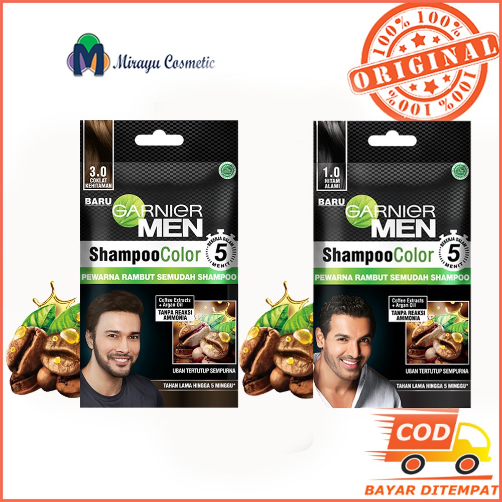 Garnier Men Shampoo Color Pewarna Rambut Cat Rambut Pria Black Dark Brown Hitam Coklat Kehitaman