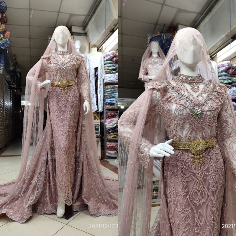 GAUN PENGANTIN SLIM BEREKOR MODERN//GAUN PENGANTIN  FULL PAYET MEWAH//KEBAYA//BASOFI