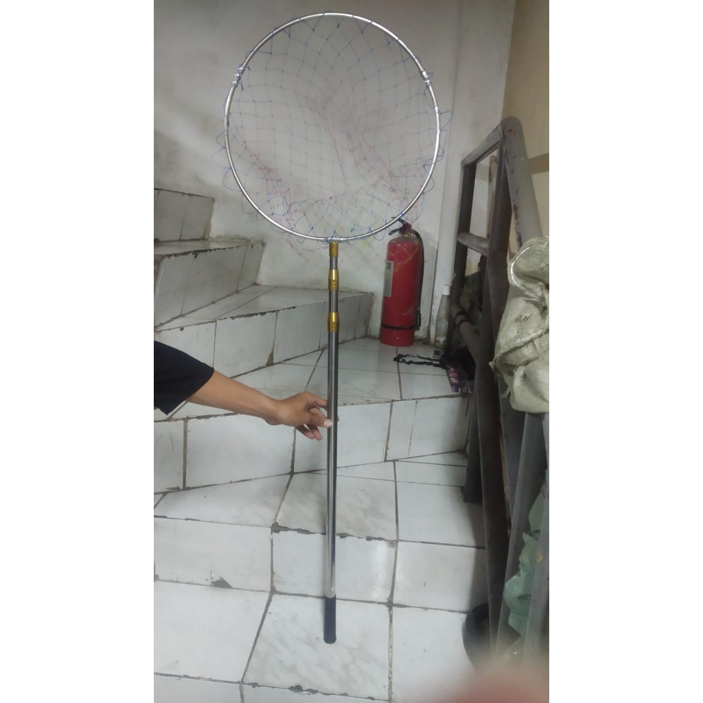 Serokan Ikan Jaring Pancing Penangkap Ikan 40cm dengan Gagang 2.1m (satu set)