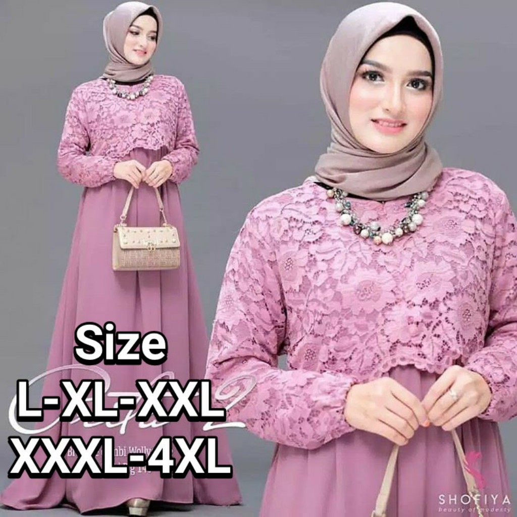 gamis terbaru 2023 lebaran wanita prita dress busui frendly bahan moscrepe mix brukat syahrini