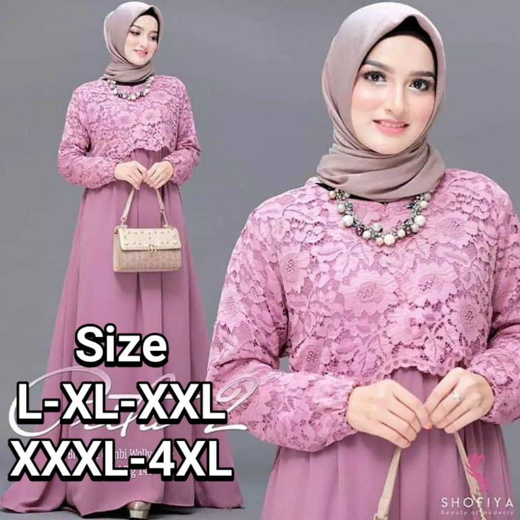 gamis terbaru 2023 lebaran wanita prita dress busui frendly bahan moscrepe mix brukat syahrini