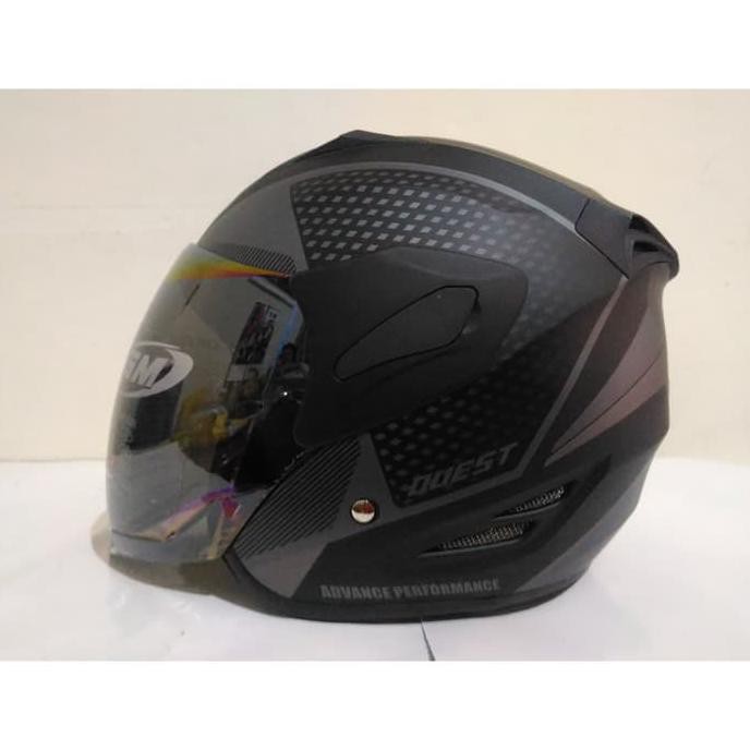 Pengiriman Cepat HELM GM FIGHTER QUEST BLACK SILVER DOFF DISKON
