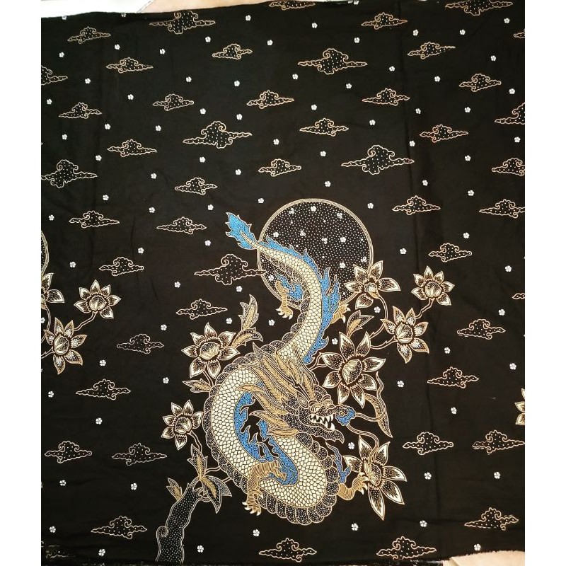 kain batik solo motif naga dasar hitam tumpal biru