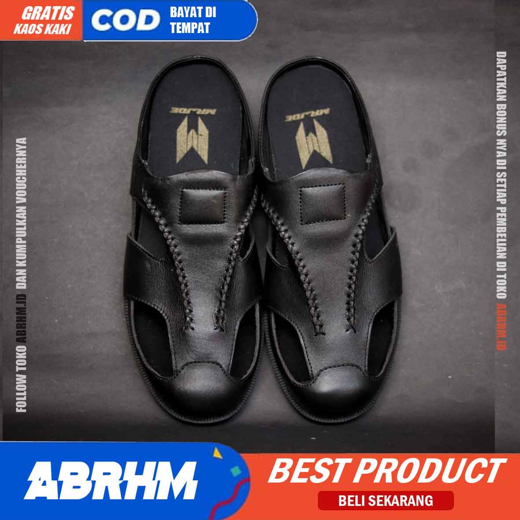 ABRHM X CONTRY Sandal Slide Pria Sandal Slop Pria Kulit Asli Sendal Selop Cowok / Cowo Bustong Keren