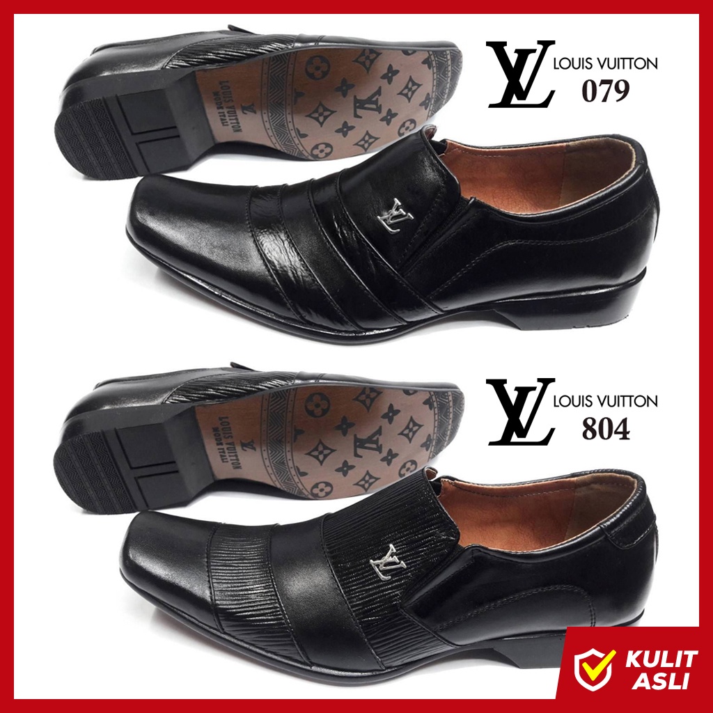 Sepatu Kerja Pantofel Kulit Asli Louis Vuitton LV 079 804 Pria Formal Kantor Guru Wisuda Nikah Hitam