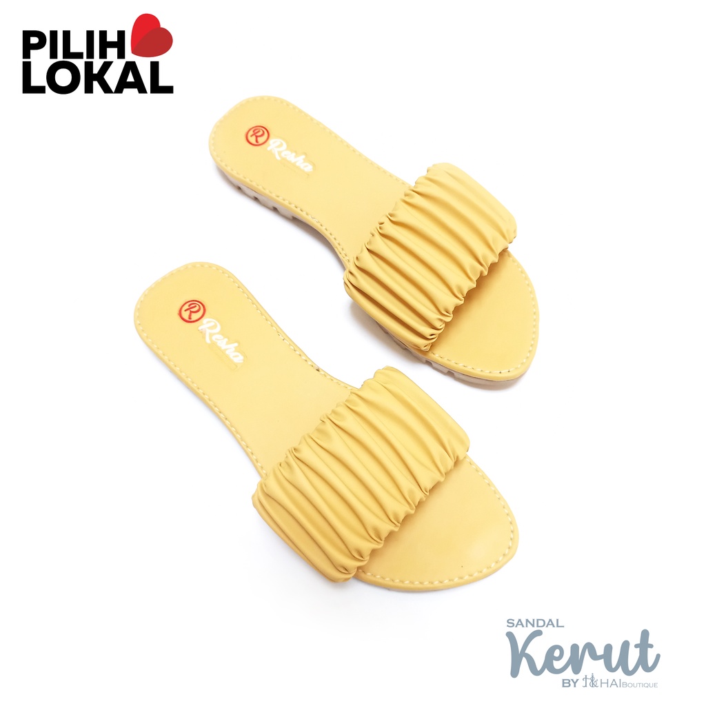 Sandal Kerut Selop Polos Teplek Wanita - Sandal Kerut Teplek - Sandal Kerut Cewek - Sandal Wanita Kerut - Sandal Serut Wanita Kekinian - Sandal Teplek Wanita Kerut - Sandal Cewek Kekinian -  Sandal Kokop Kerut Wanita Dewasa Flat Lucu Warna Pastel Casual