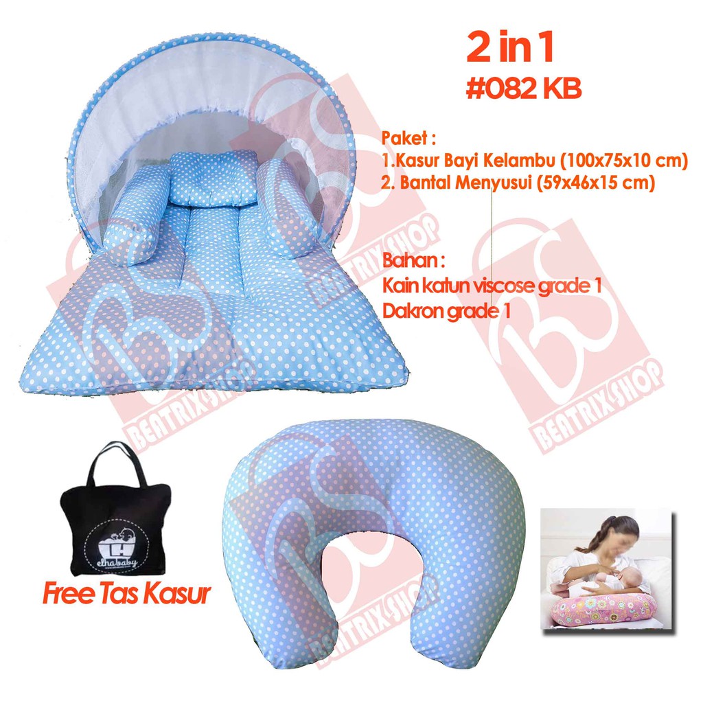 Bayar di tempat cod paket 2 in 1 kasur bayi kelambu dan bantal menyusui elha baby animal