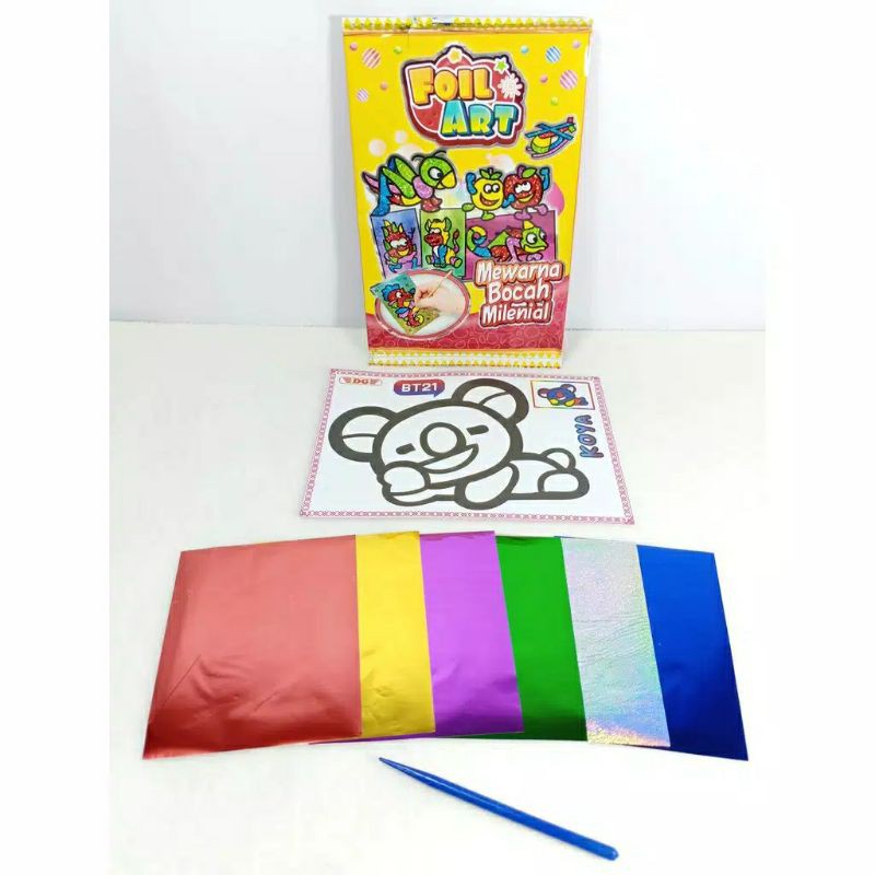 D5 Mewarnai Sticker dg Kertas Foil Art | Coloring Paper Rainbow Warna warni | Stiker Pelangi Kartun