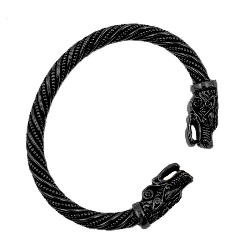 Gelang Bangle Desain Kepala Naga Bahan Titanium Steel Warna Emas Silver Gaya Vintage Punk Untuk Pria