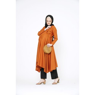 Baju Hamil Menyusui Tunik Hijab MAMIBELLE CERLIANA Orange Modis Kekinian | Shopee Indonesia