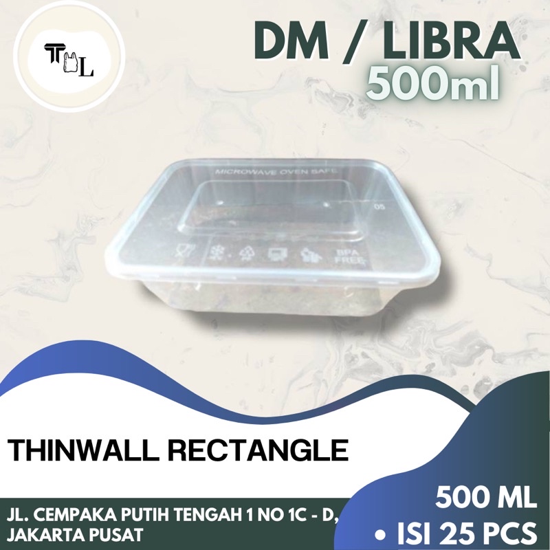 Thinwall Rectangle DM 500ml / Thinwall Rectangle Libra 500ml - 25Pcs
