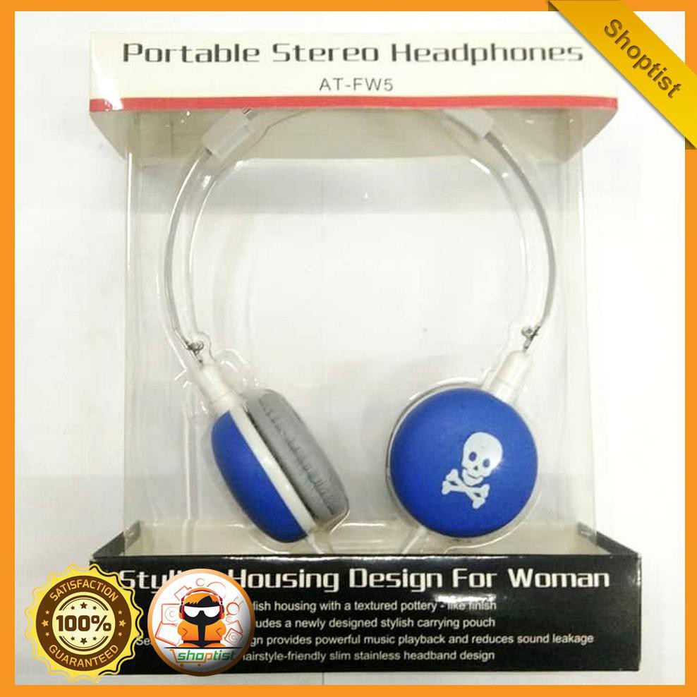 Portable Stereo Headphones At-Fw5 Stylish Housing Design For Woman - Biru SPTA153