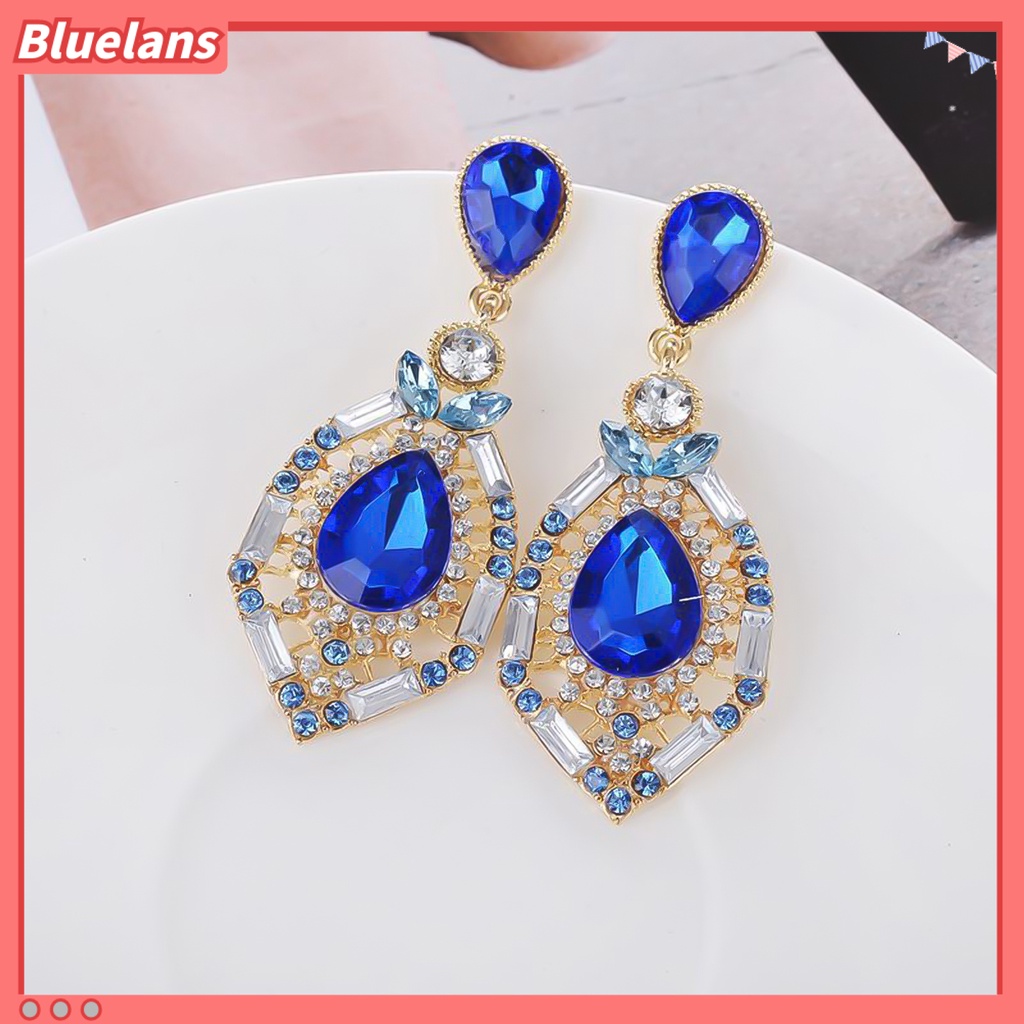 Bluelans Women Earrings Teardrop Shape Big Drop Dangle Zinc Alloy Rhinestone Earrings Jewelry