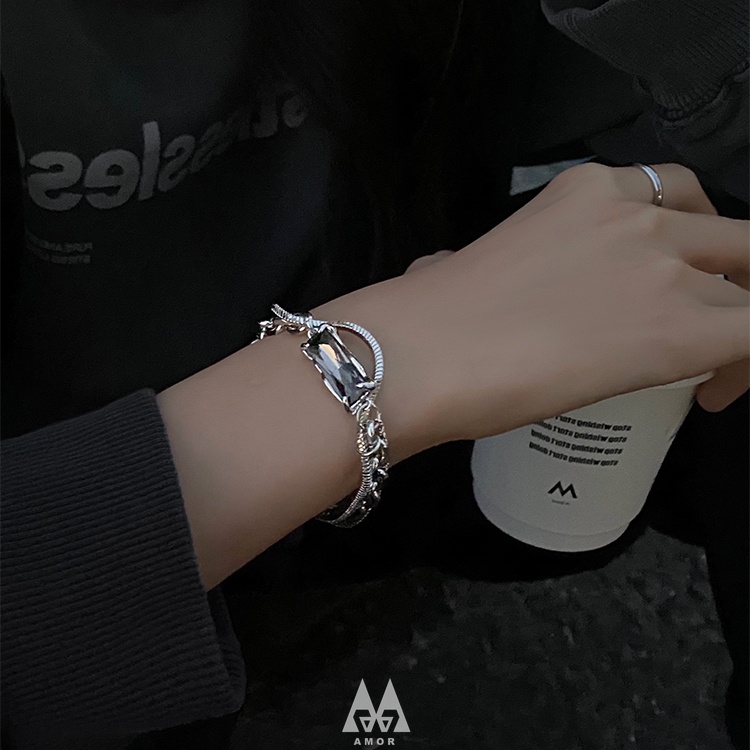 Gelang Bahan Titanium steel Aksen zircon Warna Hitam Gaya hip hop Untuk unisex