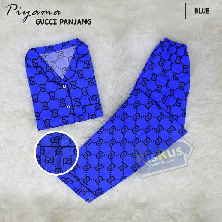 CP GUCCI PIYAMA CELANA PANJANG BIRU PAKAIAN BAJU TIDUR PAJAMAS WANITA KATUN JEPANG Glz,.