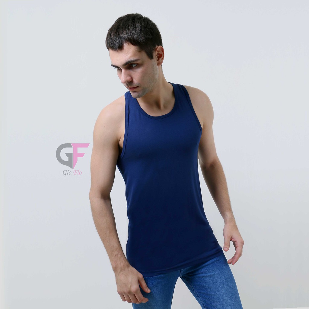 GIOFLO Atasan Kaos Singlet Pria Distro Biru Dongker / SGL 19