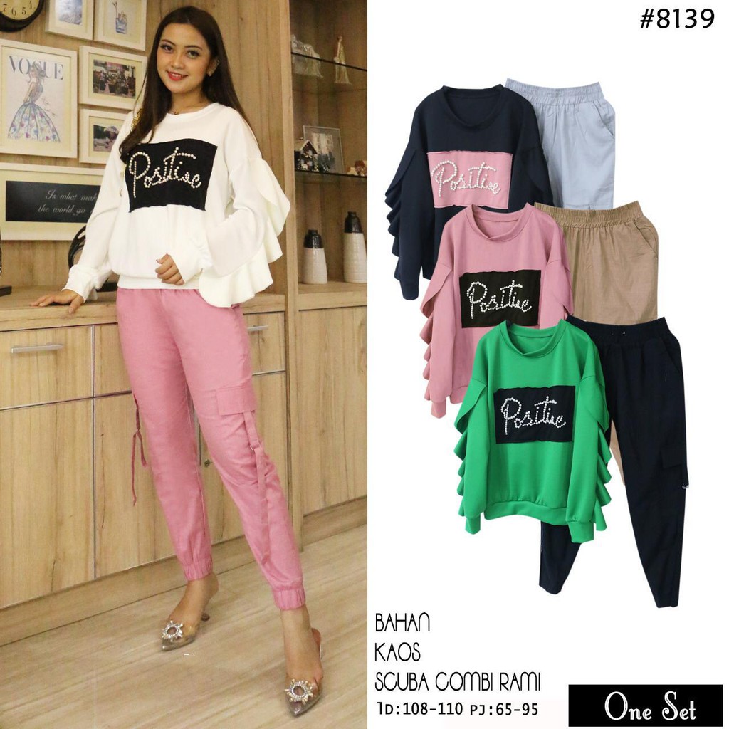 Set setelan celana jogger pants cargo lengan rumbai by Nooz