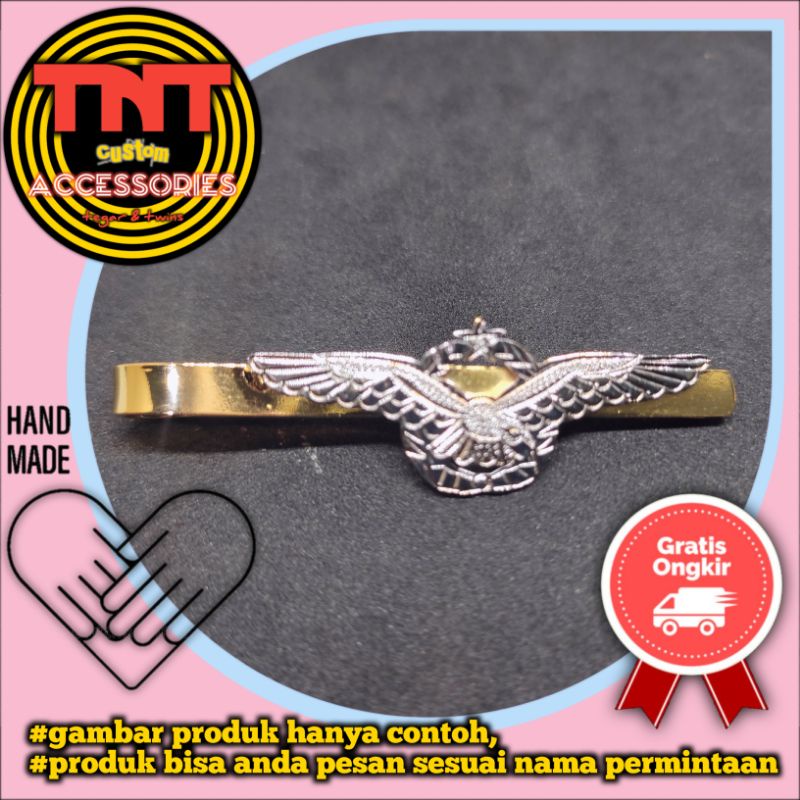 Penjepit dasi nama sendiri logo sendiri JEPITAN KLIP PENJEPIT DASI CUSTOM NAMA SILVER / sepuh EMAS t