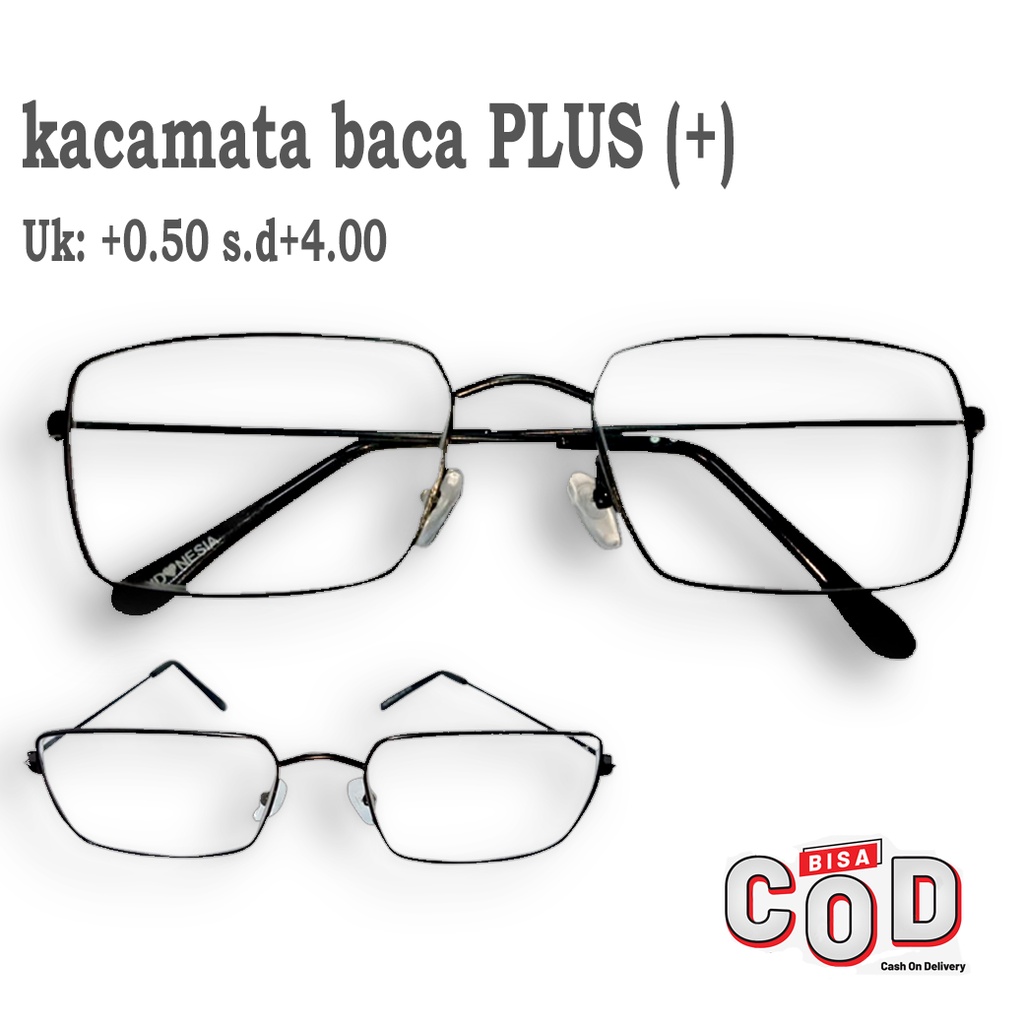 New Design! Kacamata Baca Plus (+) Pria Wanita [Unisex] Uk +0.50 s.d +4.00 Kacamata Plus Frame Kotak Besi Warna Hitam Kacamata Baca Lensa Plus Fashion Terbaru Reading Glasses Kacamata Rabun Dekat Kacamata Murah