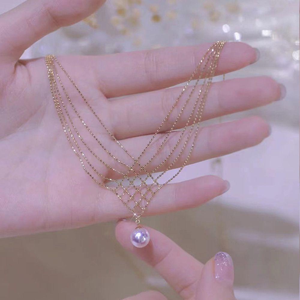 Mxbeauty Kalung Korea Trendi Elegan Hadiah Pesta Multi Layer Manik-Manik Rantai Leher Perhiasan