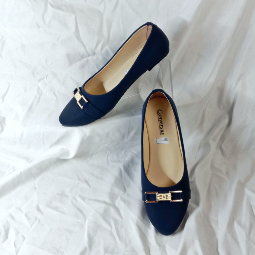Sepatu Flatshoes Wanita Terbaru 2022 | Flat Shoes Cewek Spatu Balet Termurah-Navy