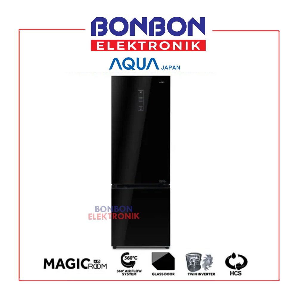 AQUA Kulkas 2 Pintu Freezer Bawah AQR-350RBG(BK) / AQR-350RBG (BK)