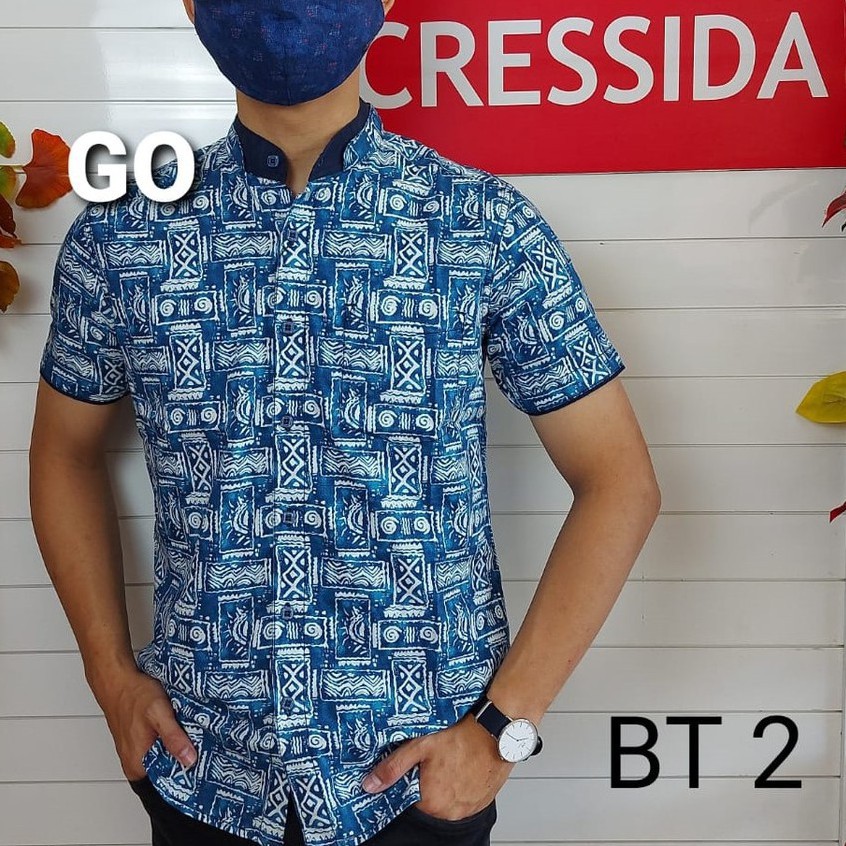 gos CRESSIDA KEMEJA BATIK Pakaian Pria Atasan Kemeja Hem Casual Slimfit Original Lengan Pendek