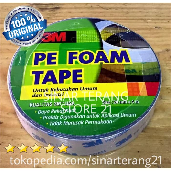 

Produk Eksklusif Double Tape 3M 24 mm PE Foam / Isolasi Solasi Bolak Balik Spon 1600TG Best Seller