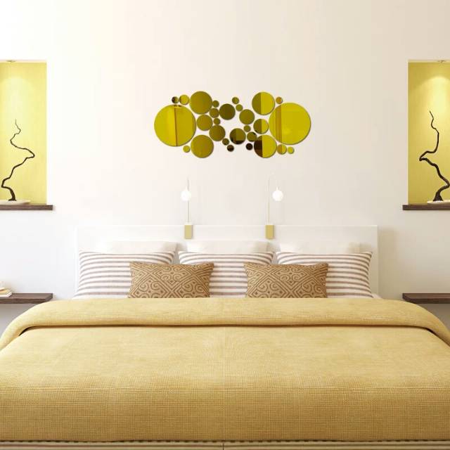 Hiasan dinding Wall stiker mirror bulat round silver gold wallstiker