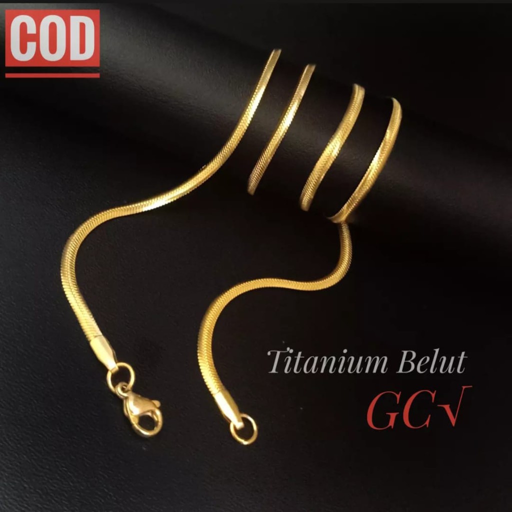 Kalung Belut  Gepeng Titanium Anti Karat Pria Wanita