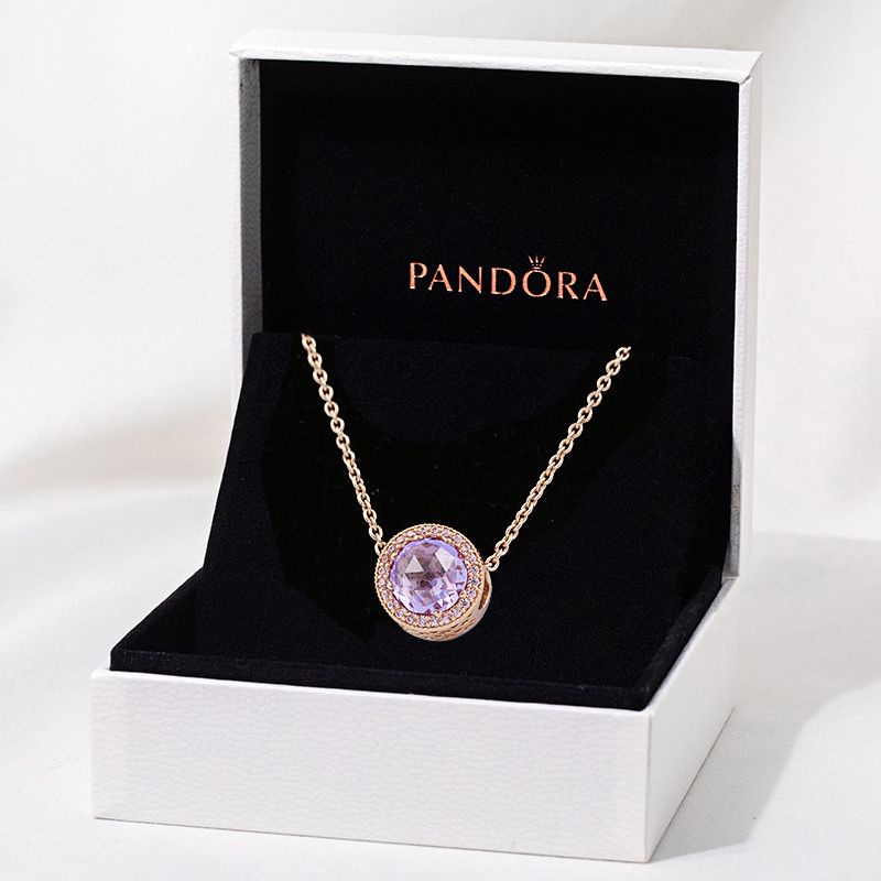 Kalung Rantai Rose Gold 18K Hias Liontin Berlian Cubic Zirconia Gaya Klasik Pandora Untuk Wanita