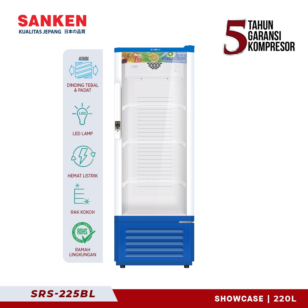 Sanken ShowCase 220 Liter SRS-225BL Biru