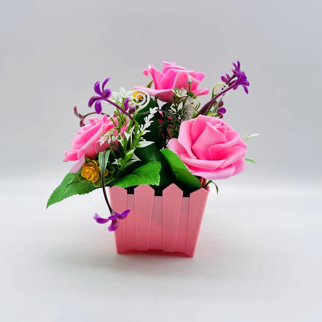 AND / COD / Pot Tanaman Bunga Mawar Hias Plastik Dekorasi Rumah Murah Bunga Hias Mini Artificial Flowers PBP105