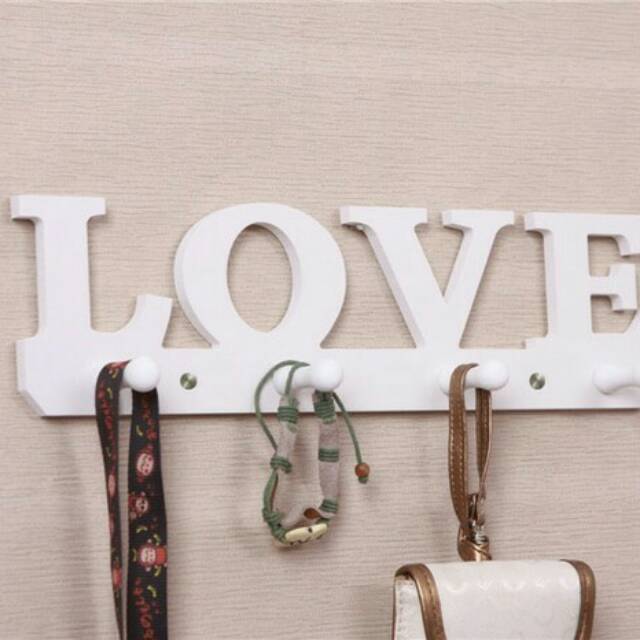  Rak  dinding  kayu LOVE warna  putih  white hanger gantungan 