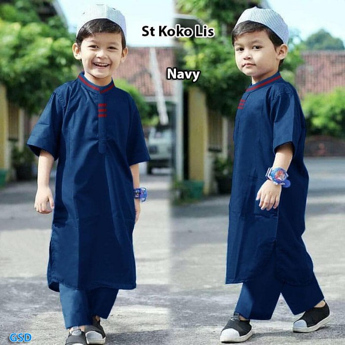 Fk 38G Baju Koko Anak Kecil India Pakistan Lebaran Import Mar CM937 Stelan Lis Navy/Stelan /Stelan