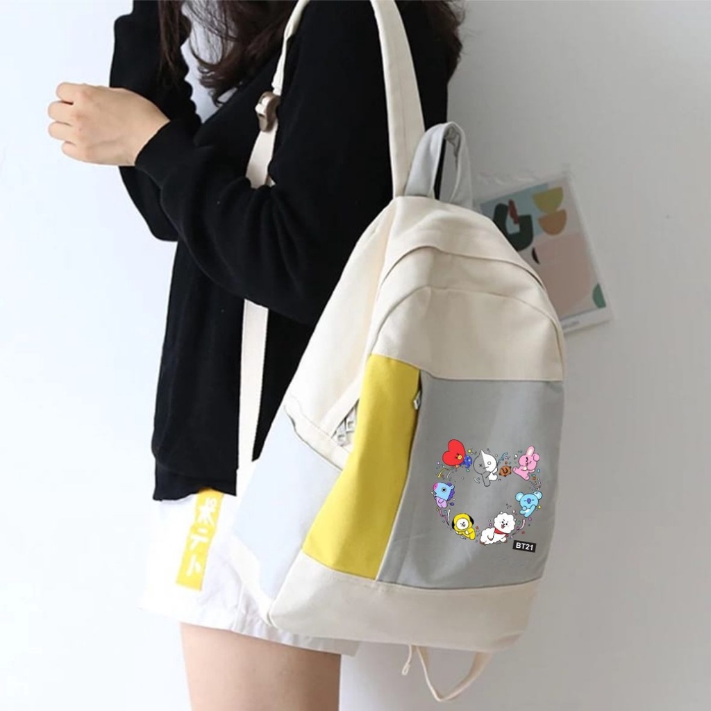 PVJ - Tas Sekolah Anak Perempuan BTS Bt21 Backpack Korea School Ransel Cewek kekinian