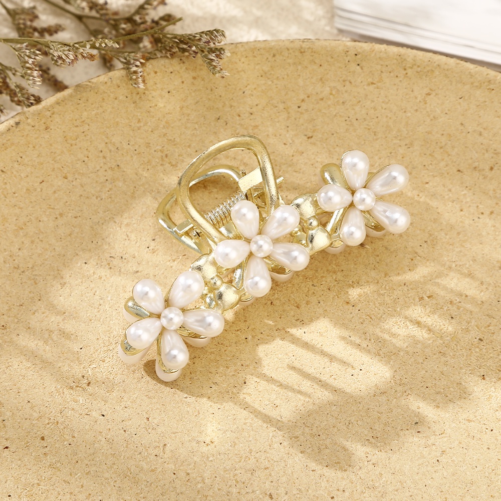 Jepit Rambut Bentuk Bunga Dan Daun Aksen Mutiara Bahan Alloy Untuk Wanita