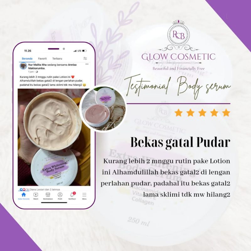 FREE GIFT - HB LOTION PEMUTIH RCB GLOW, EXTRA WHITENING BODY SERUM