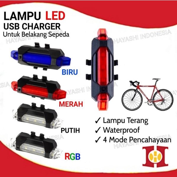 Lampu Depan Belakang Sepeda LED USB Charge Rechargeable Anti Air